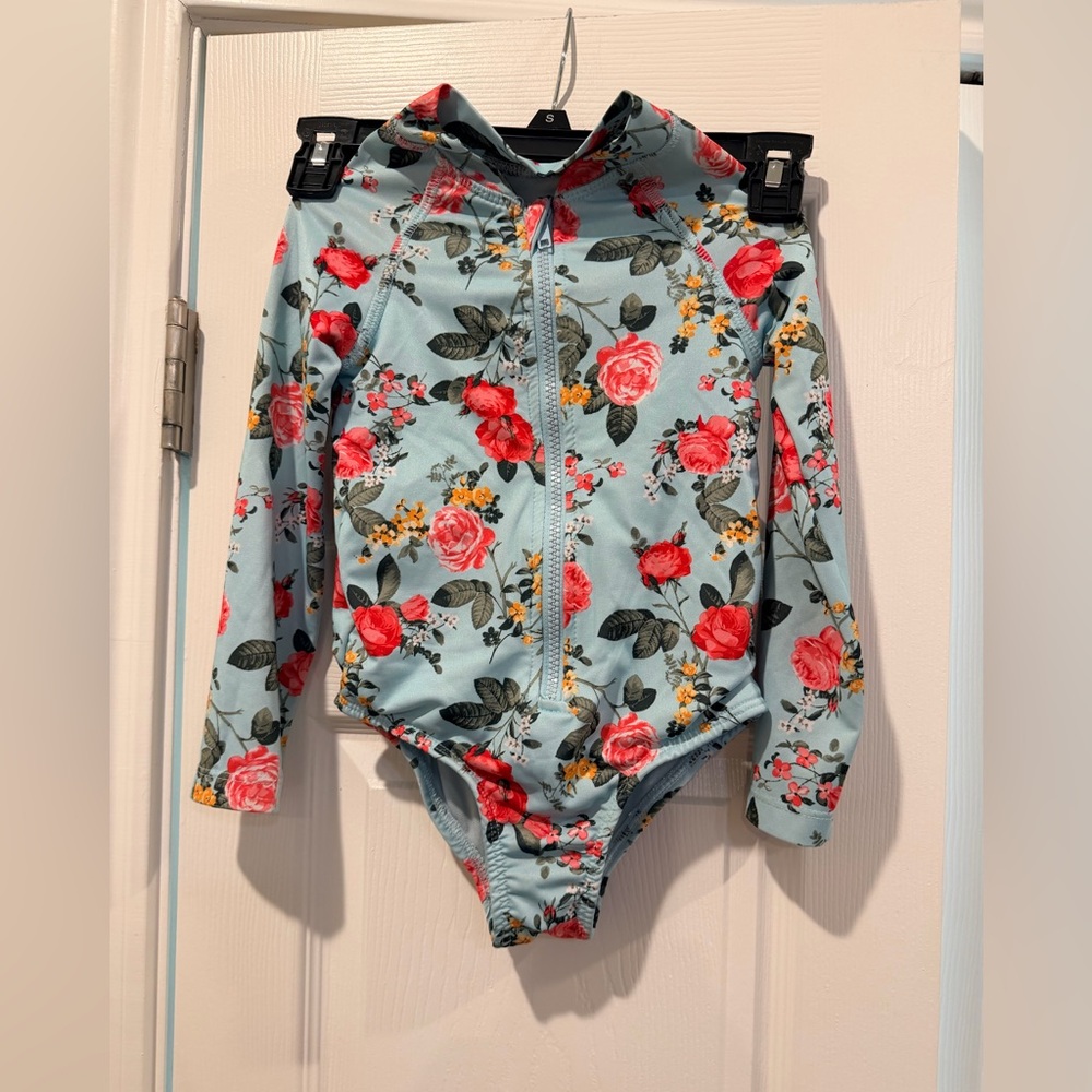 Vince Camuto Floral Girls Swimsuit with Red and Yellow Accents